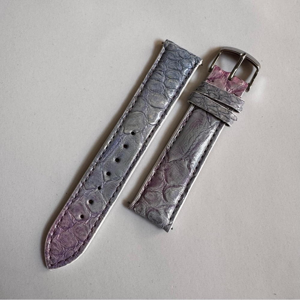 Pink Purple Blue Silver Shimmery Snake Python Skin Leather Watch Band 20mm